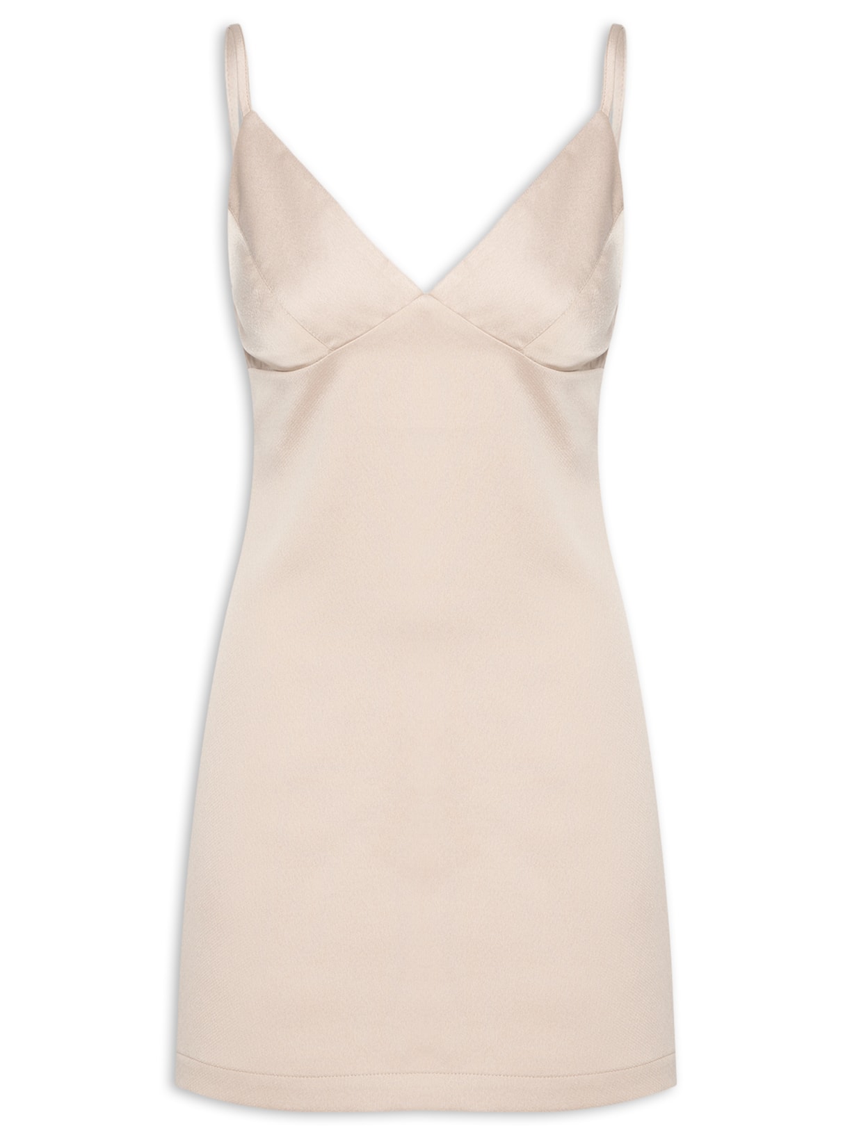 Vestido Curto Acetinado - Bege