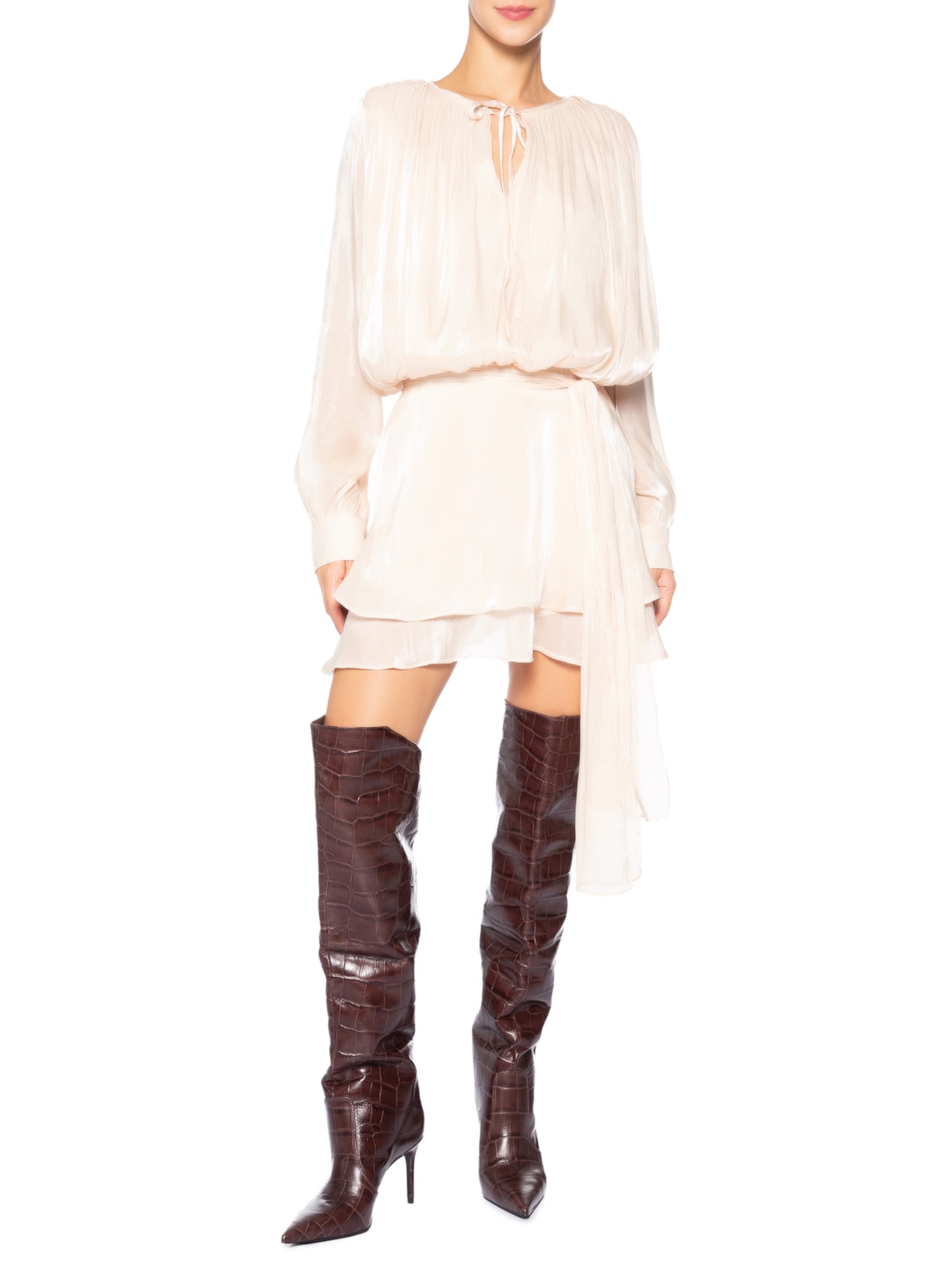 Vestido Curto Acetinado Bege Market 33