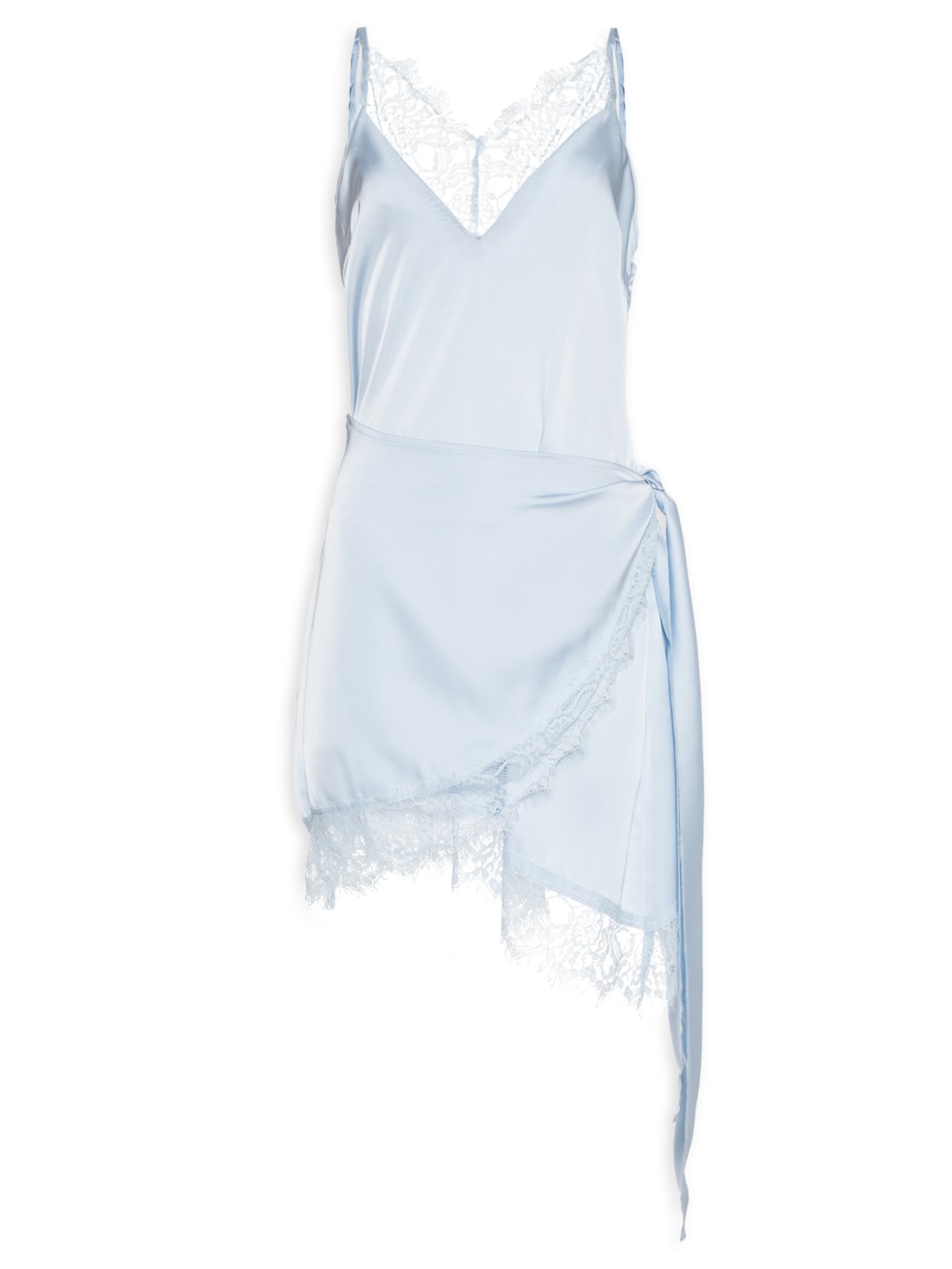 Vestido Curto Acetinado Com Detalhes Em Renda Azul Market 33