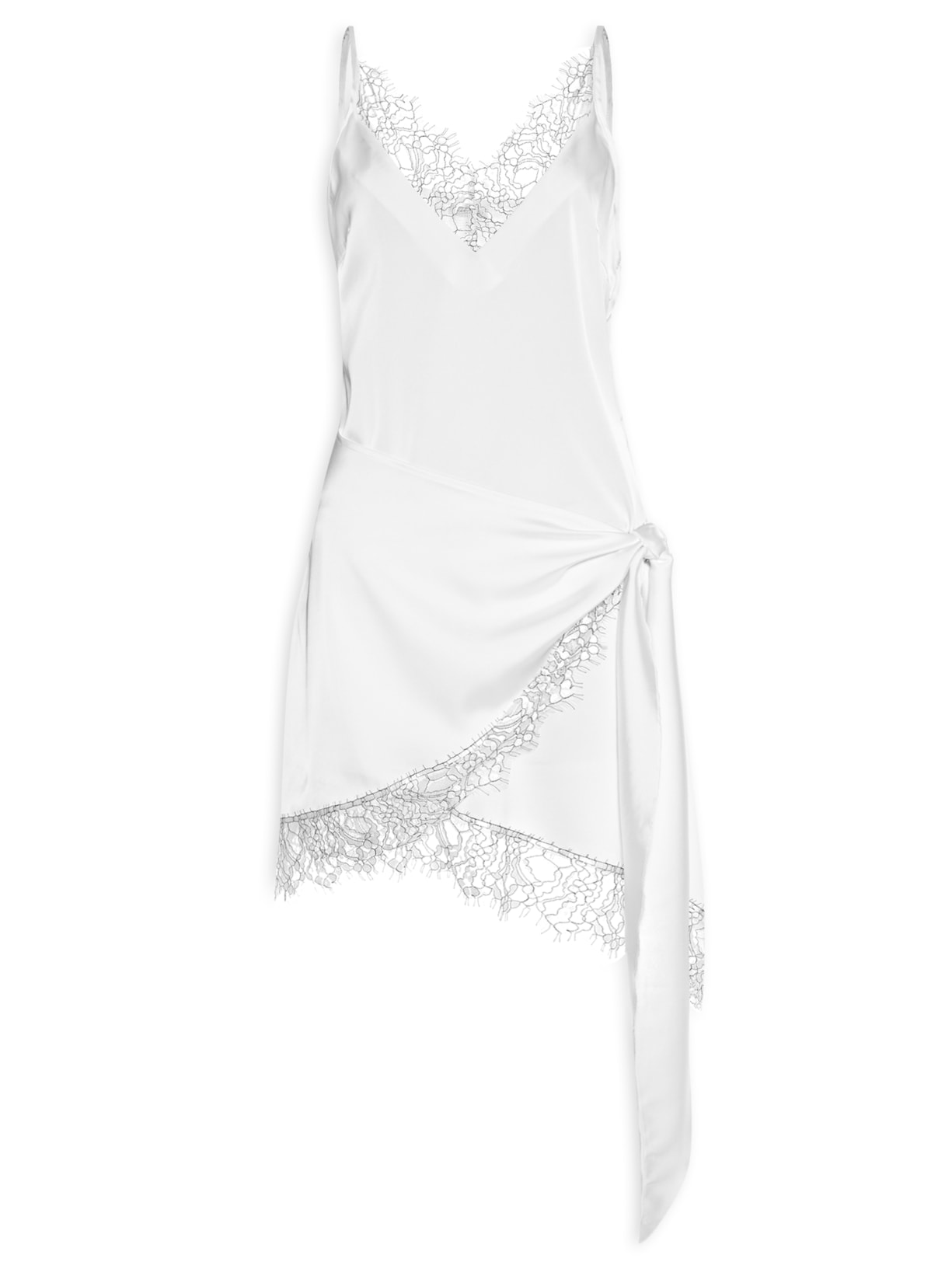 Vestido Curto Acetinado Com Detalhes Em Renda Branco Market 33