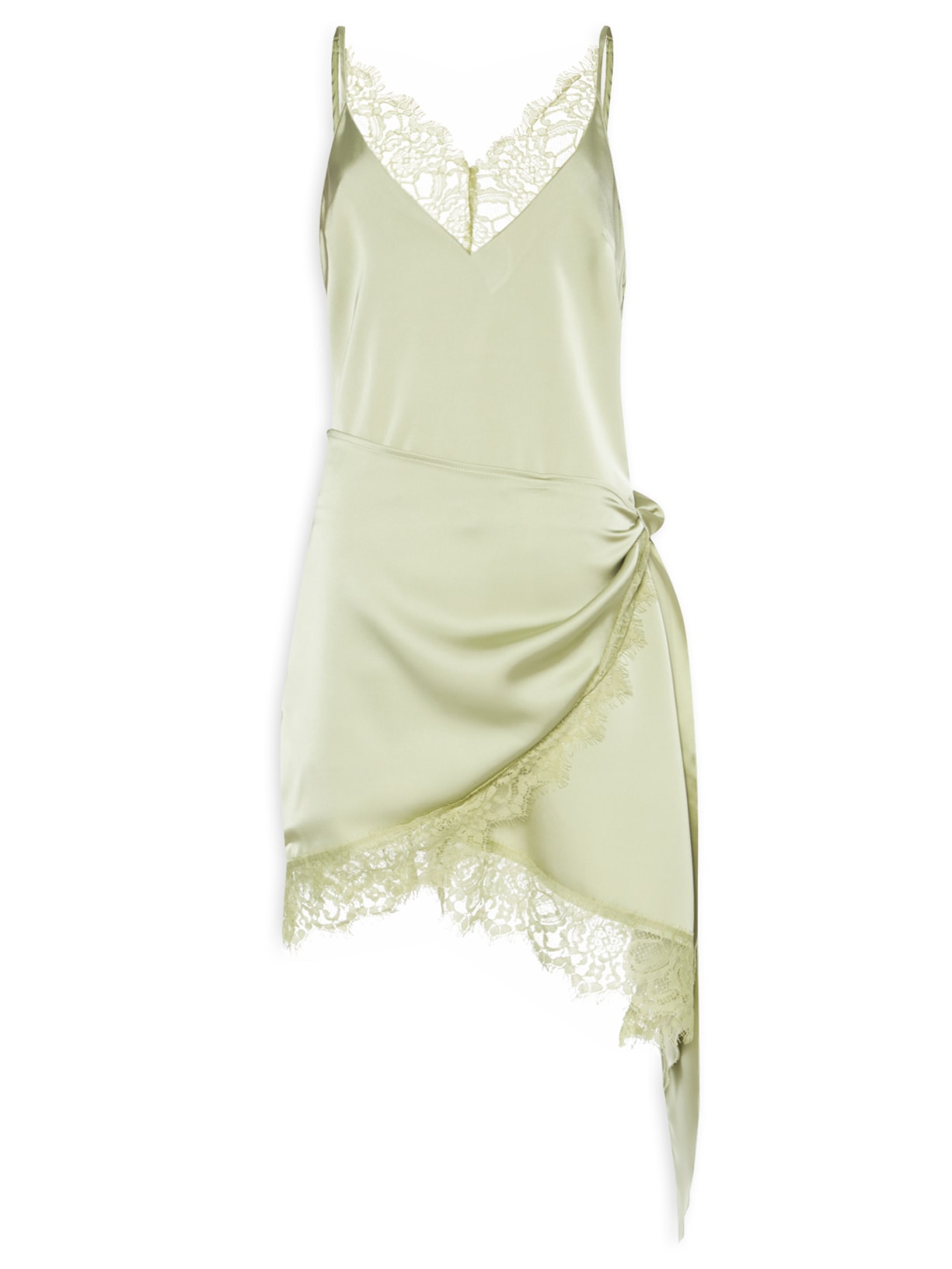Vestido Curto Acetinado Com Detalhes Em Renda Verde Market 33