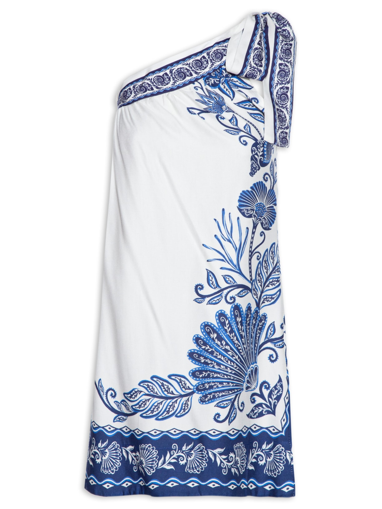 Vestido Curto Alça Jardim De Concha - Azul