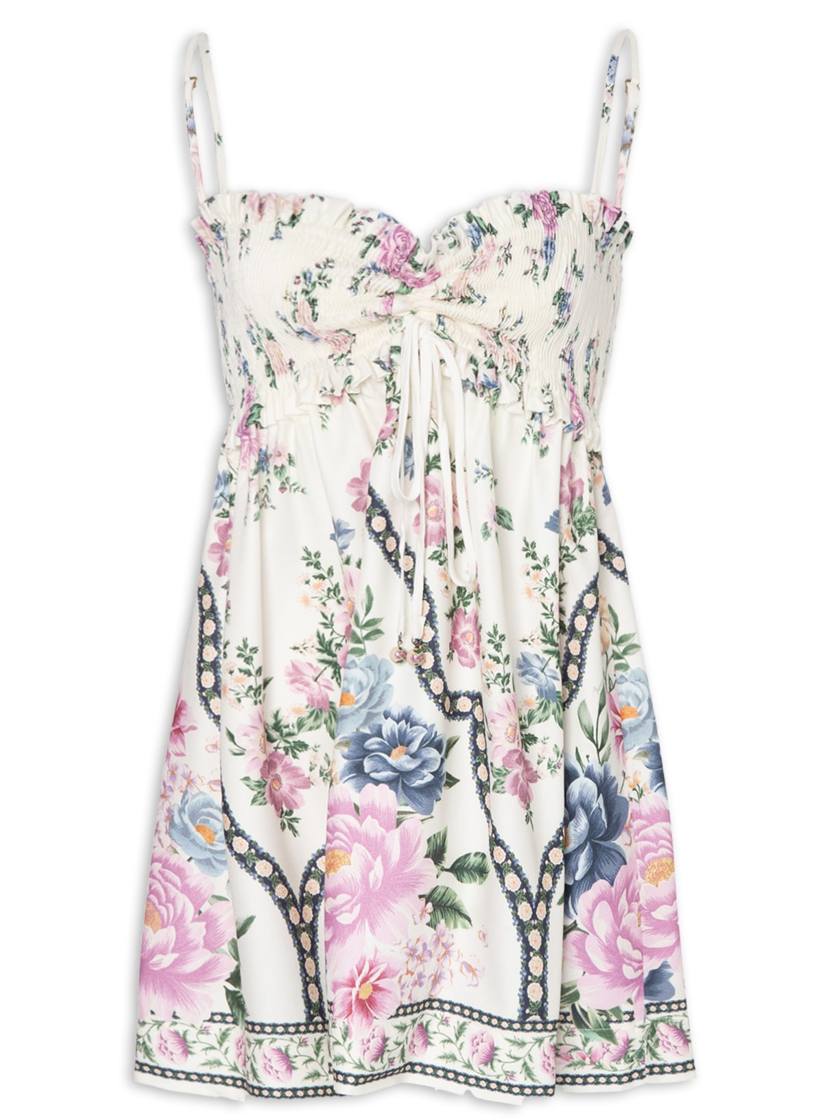 Vestido Curto Alça Romance Off White Farm