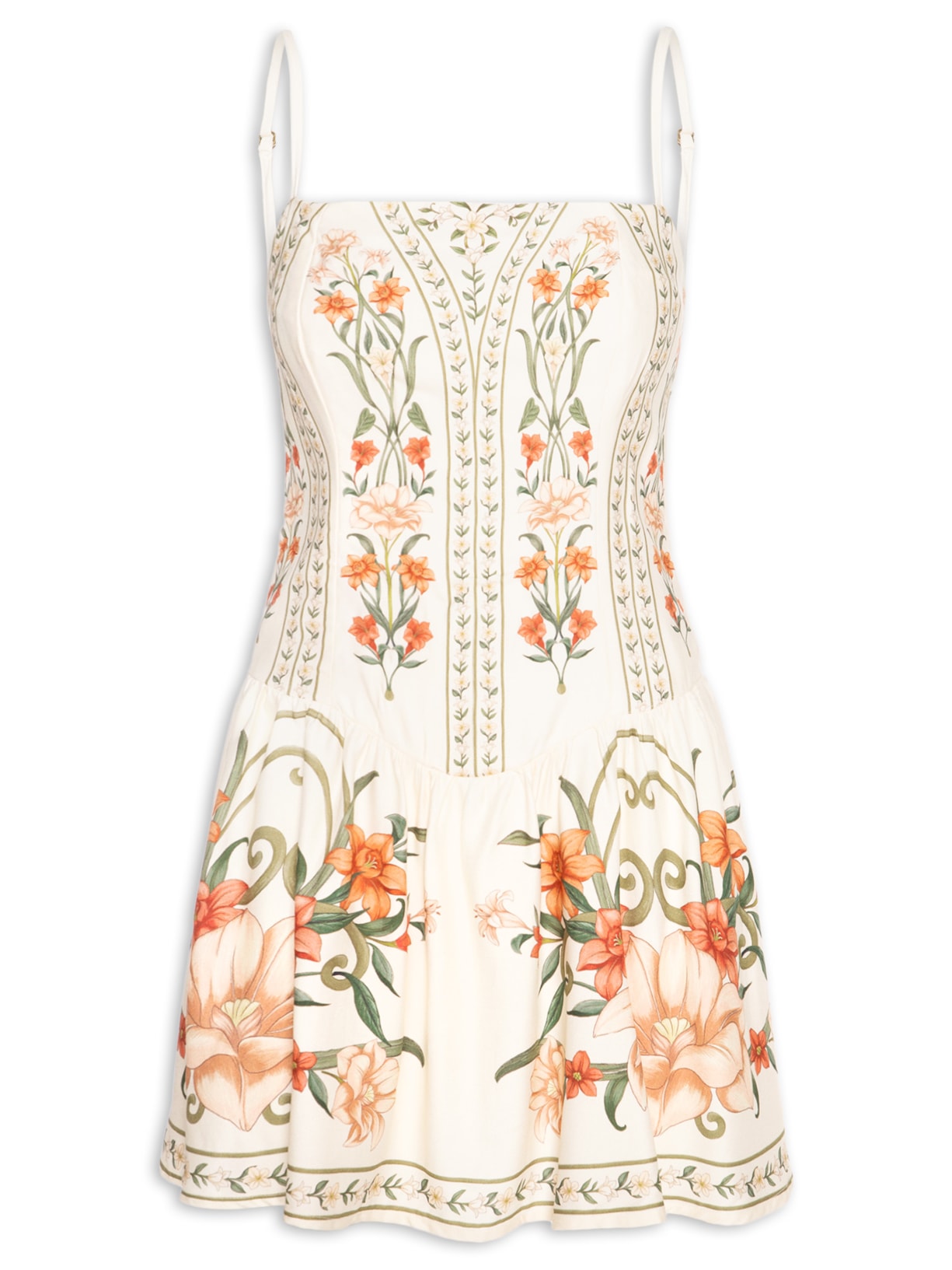Vestido Curto Alcinha Recanto de Flor Laranja Farm