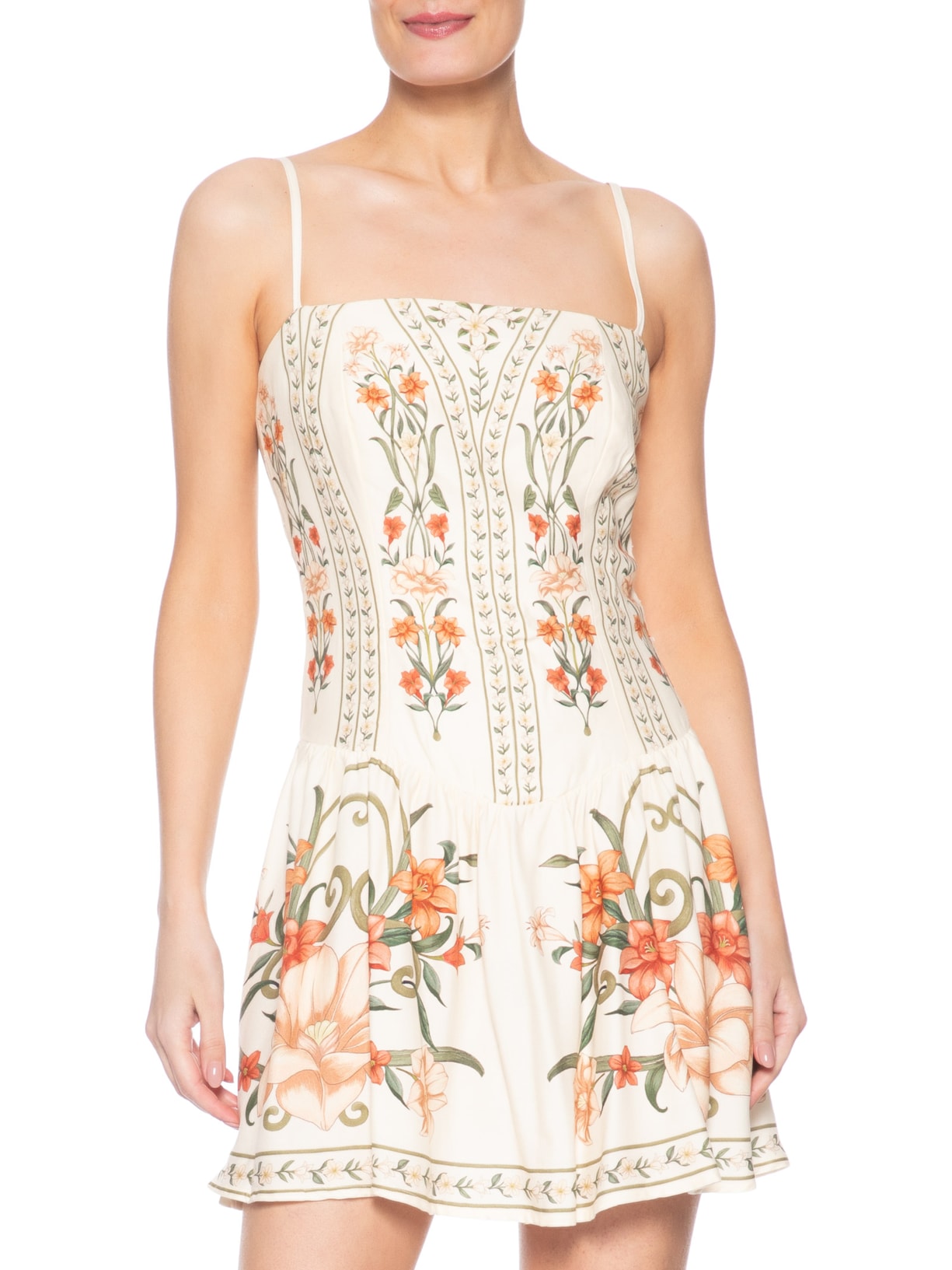 Vestido Curto Alcinha Recanto de Flor Laranja Farm