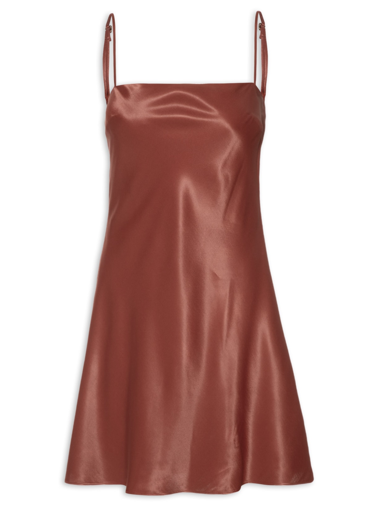 Vestido Curto Alcinhas Cetim - Marrom