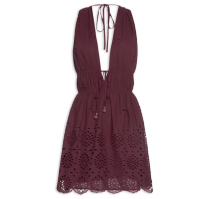 Vestido Curto Algodão Bordado Barrado - Vermelho