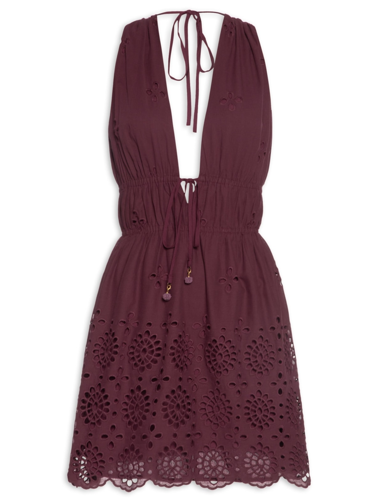 Vestido Curto Algodão Bordado Barrado - Vermelho