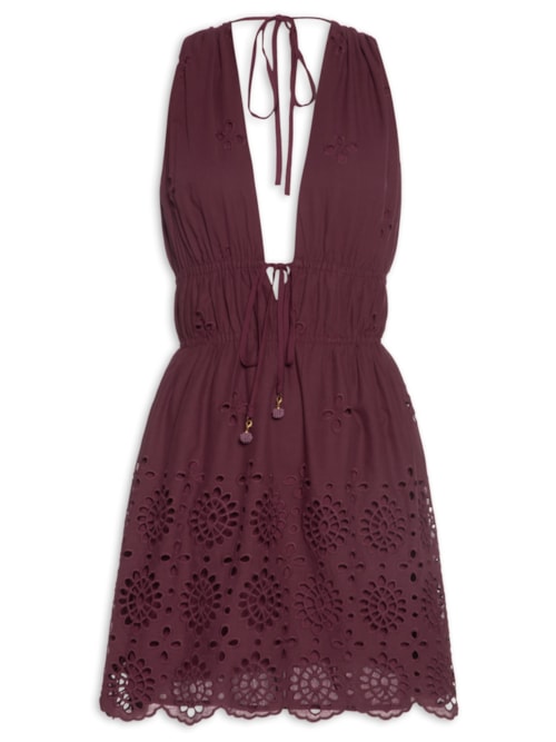 Vestido Curto Algodão Bordado Barrado - Vermelho