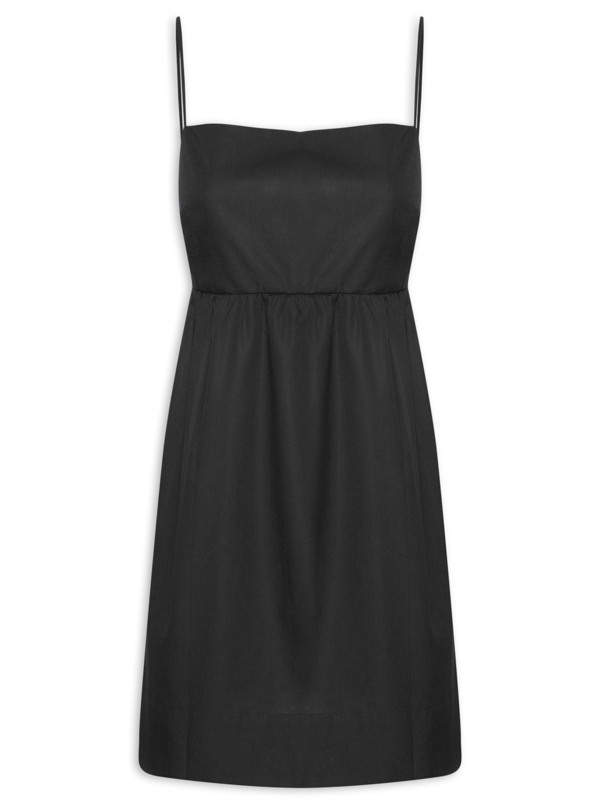 Vestido Curto Algodão Decote Reto - Preto