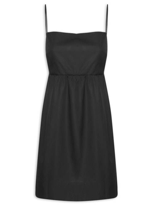Vestido Curto Algodão Decote Reto - Preto