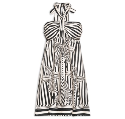 Vestido Curto Amarração Listra Tropical - Preto