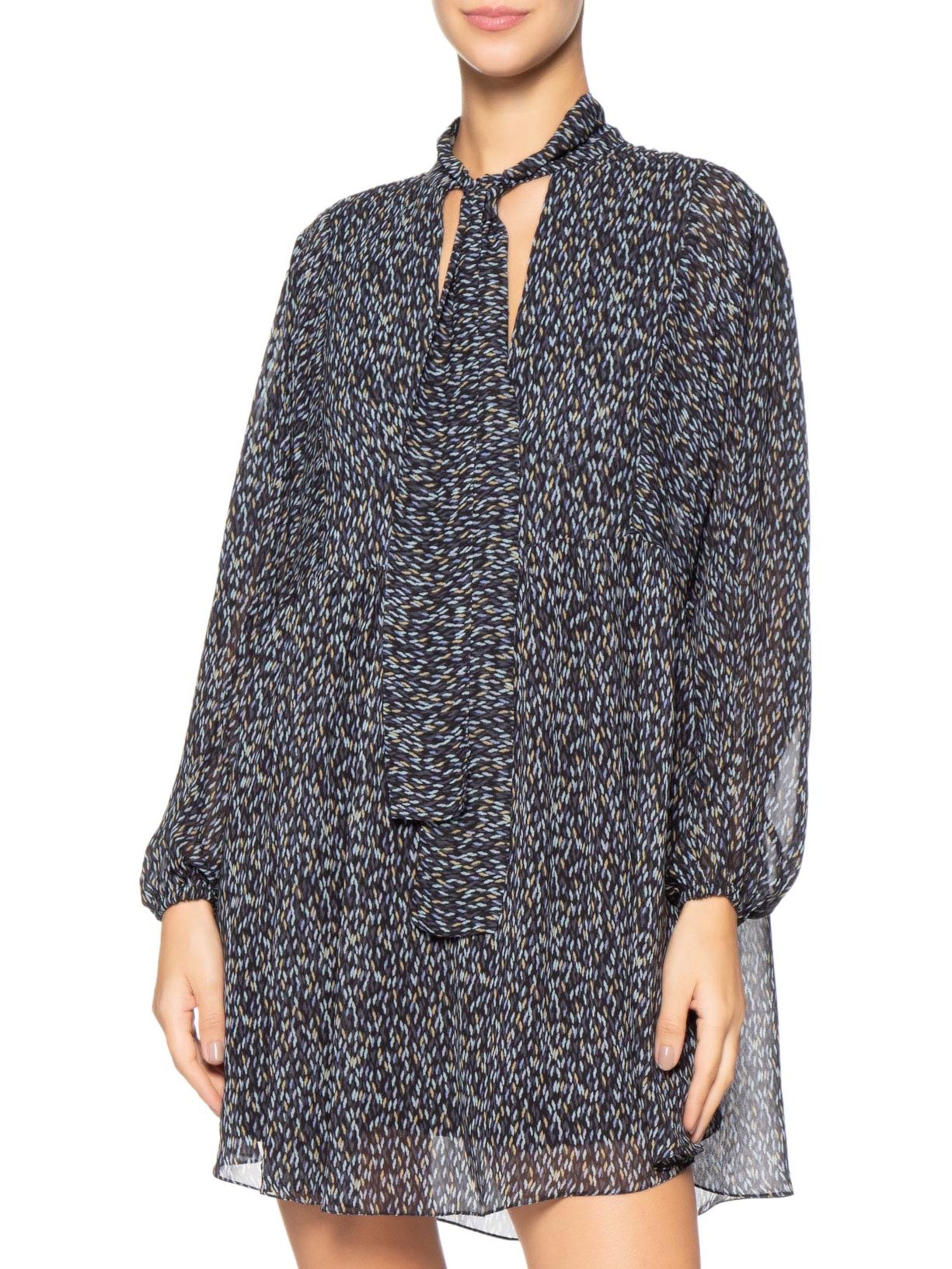 Vestido Curto Amarração Textura Drops Azul Animale