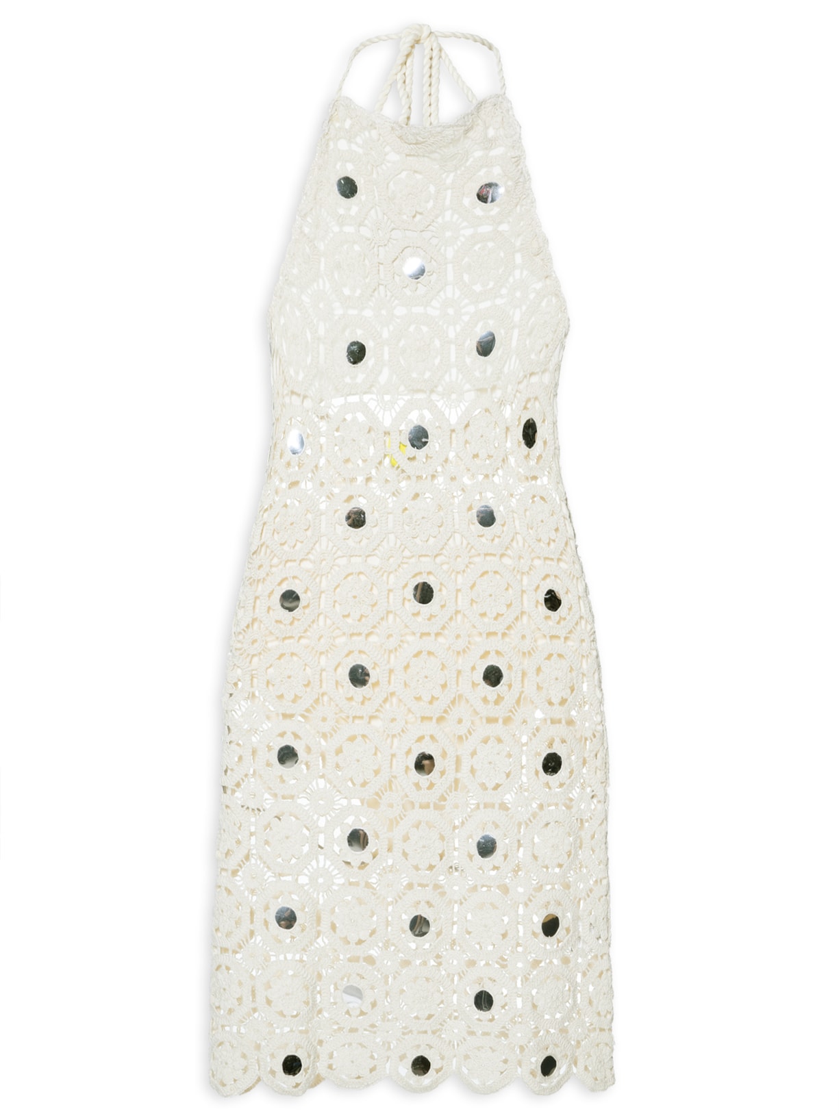 Vestido Curto Artesanal Espelhado - Off White