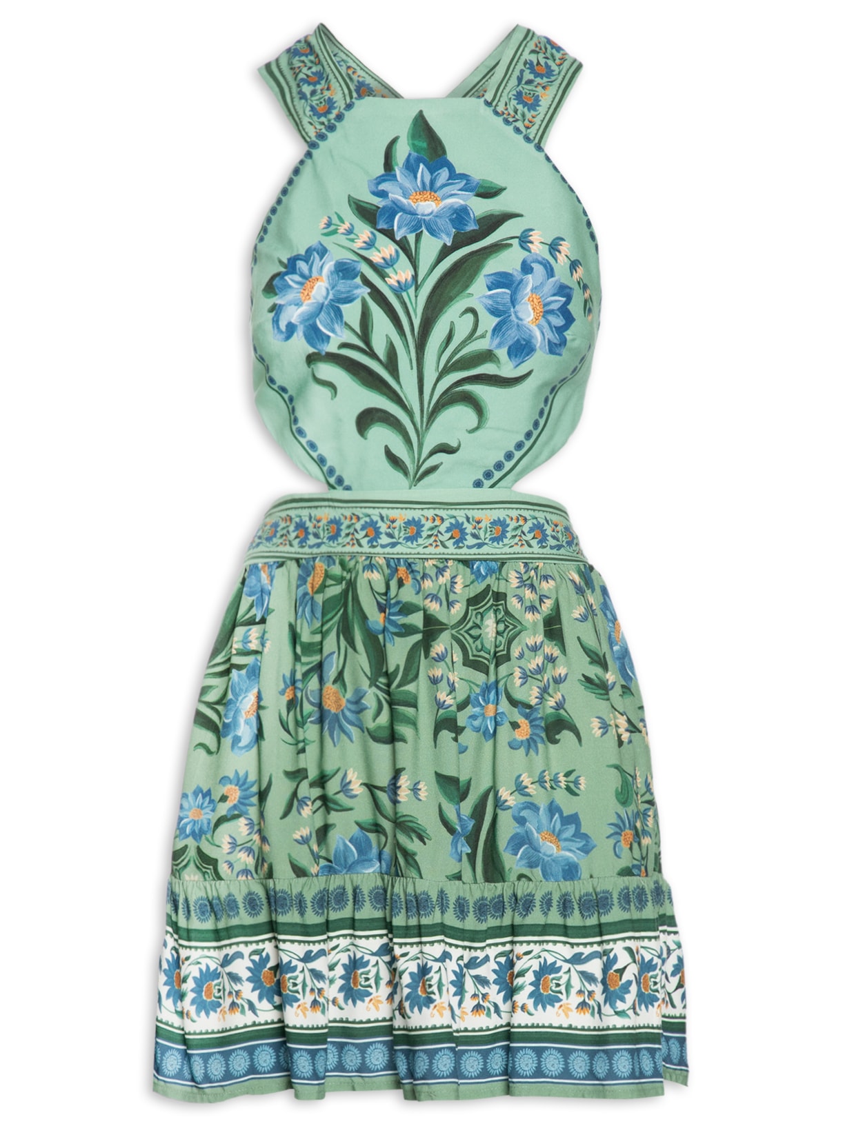 Vestido Curto Azulejo Florido - Verde