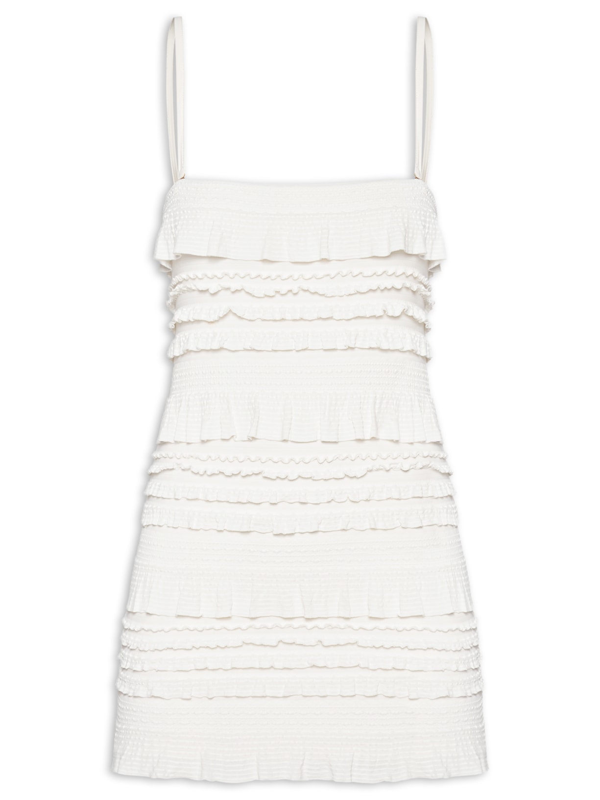 Vestido Curto Babados Textura - Branco