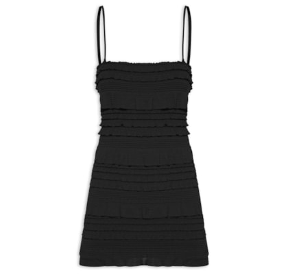 Vestido Curto Babados Textura - Preto