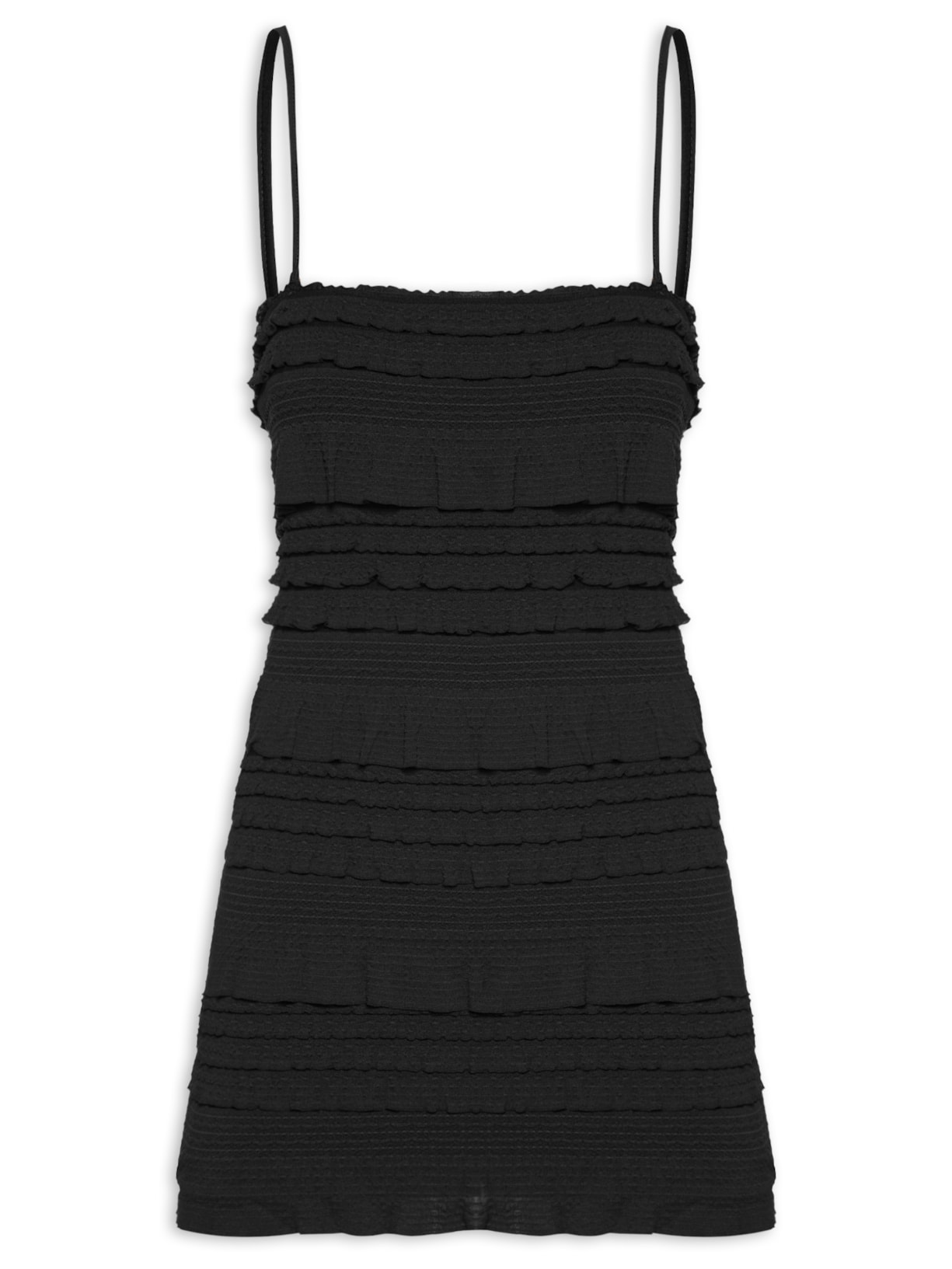 Vestido Curto Babados Textura - Preto