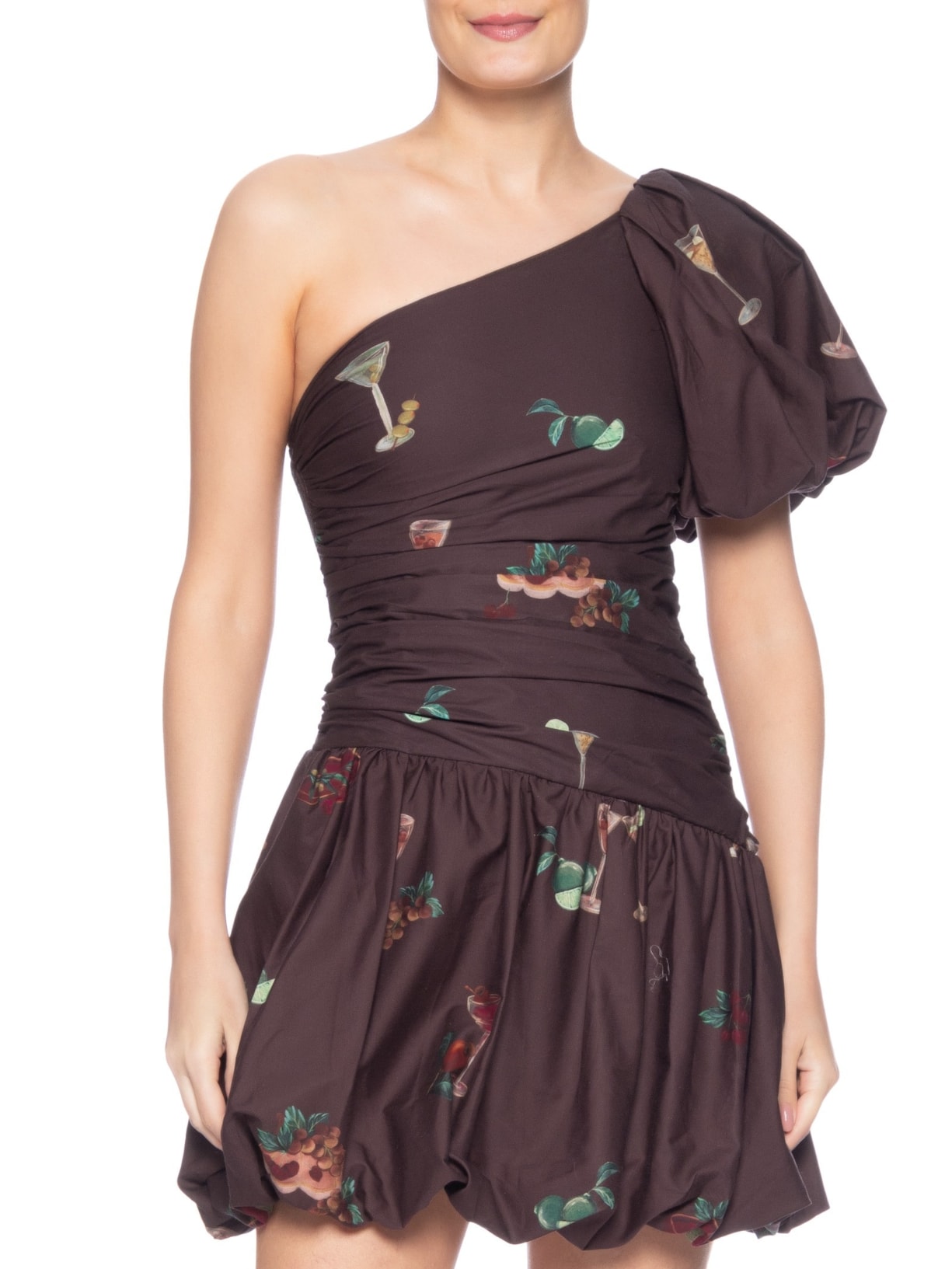 Vestido Curto Balonê Coquetel Tropical Preto Farm