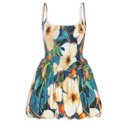 Vestido Curto Balonê Jardim Litoral - Azul