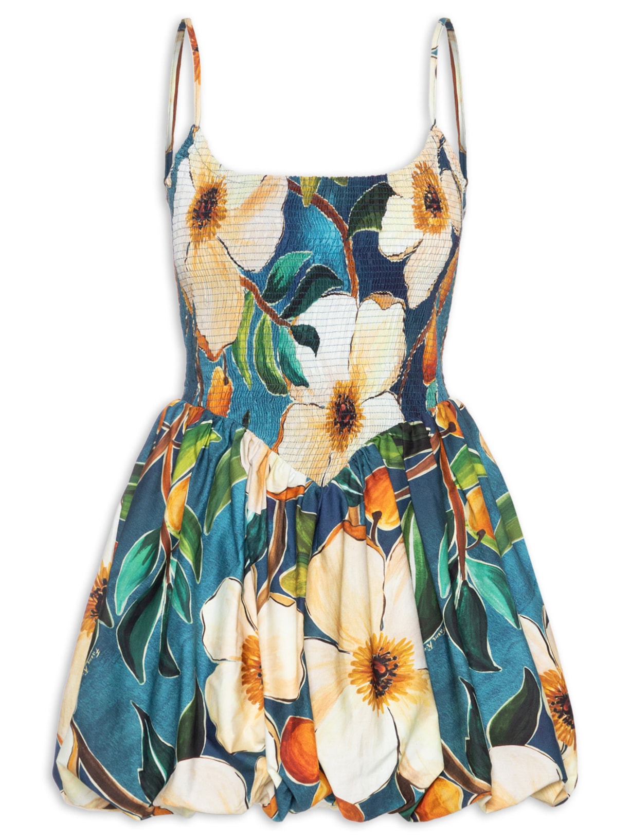 Vestido Curto Balonê Jardim Litoral - Azul