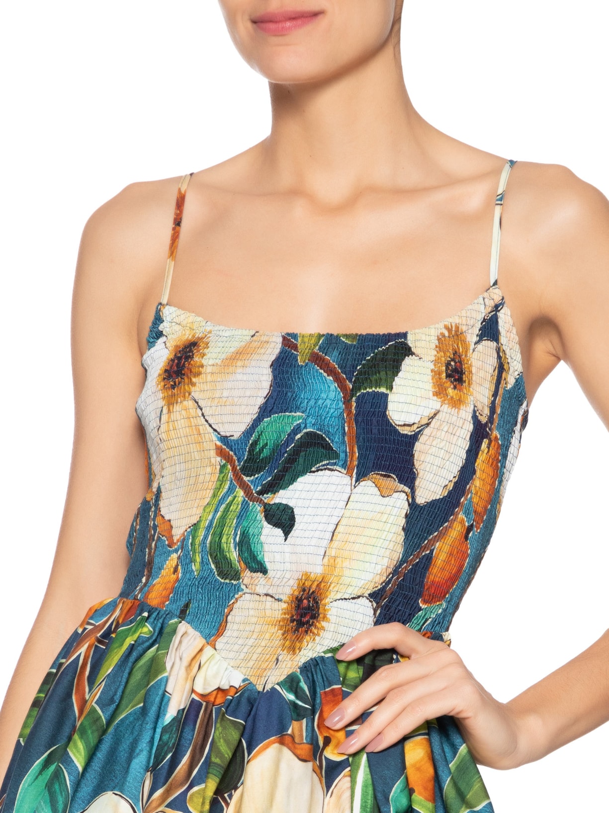 Vestido Curto Balonê Jardim Litoral Azul Farm