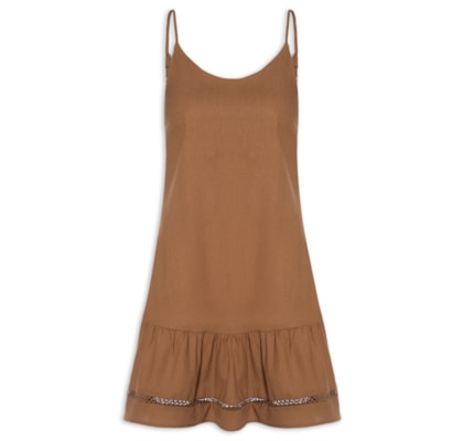 Vestido Curto Barra Detalhada - Marrom