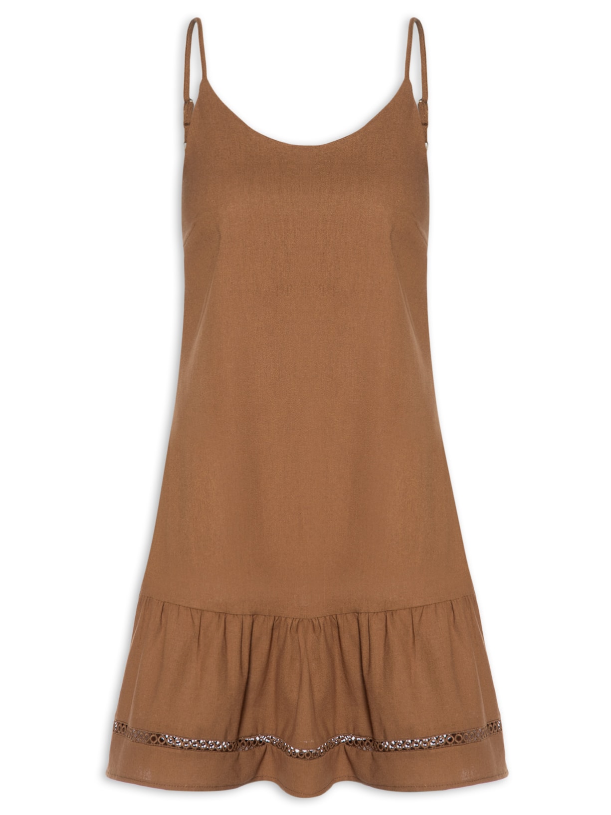 Vestido Curto Barra Detalhada - Marrom