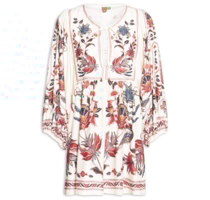 Vestido Curto Boho Flor - Bege