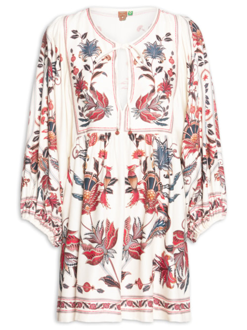Vestido Curto Boho Flor - Bege