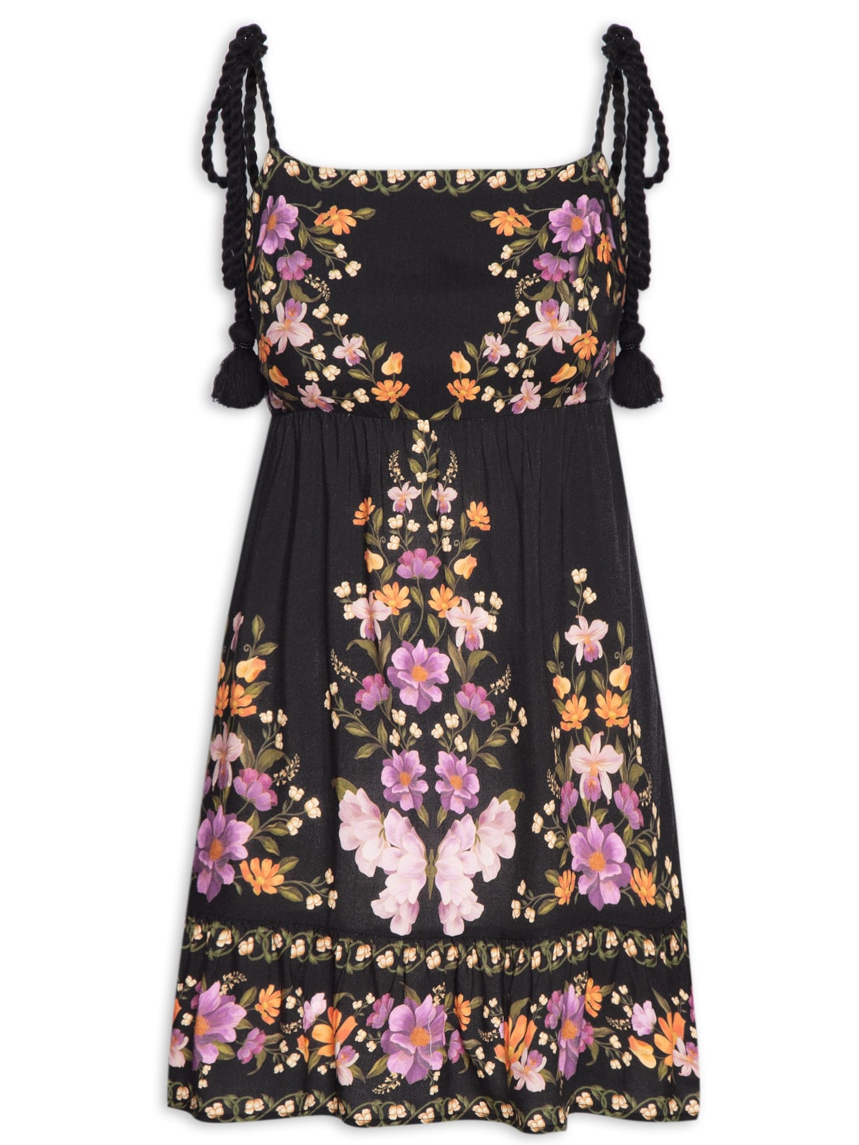 Vestido Curto Borboleta Em Flor - Preto