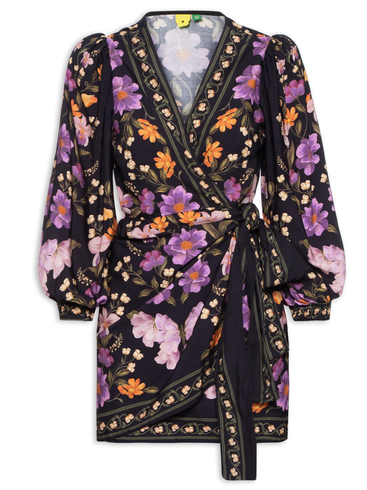 Vestido Curto Borboleta Em Flor - Preto