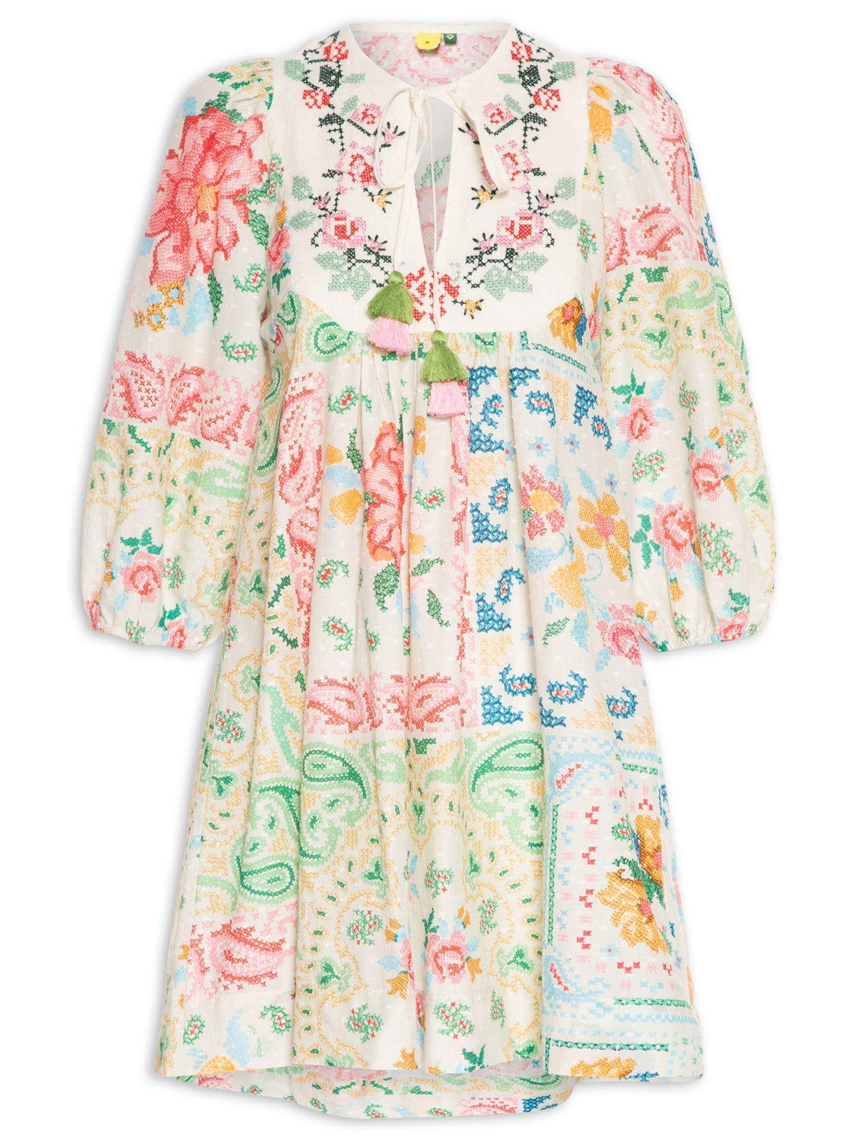 Vestido Curto Borda Bandana - Off White