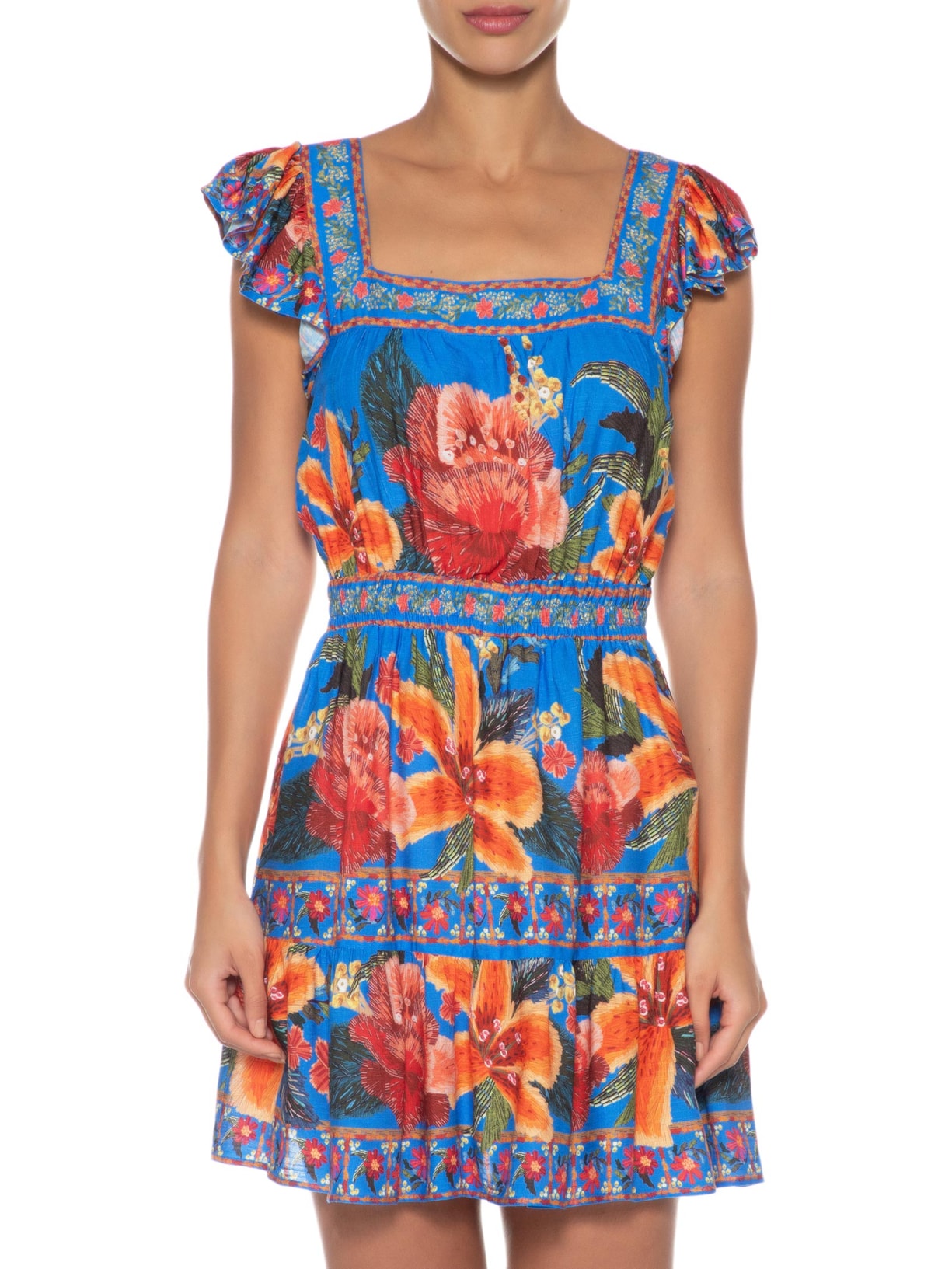 Vestido Curto Bordadeira Azul Farm