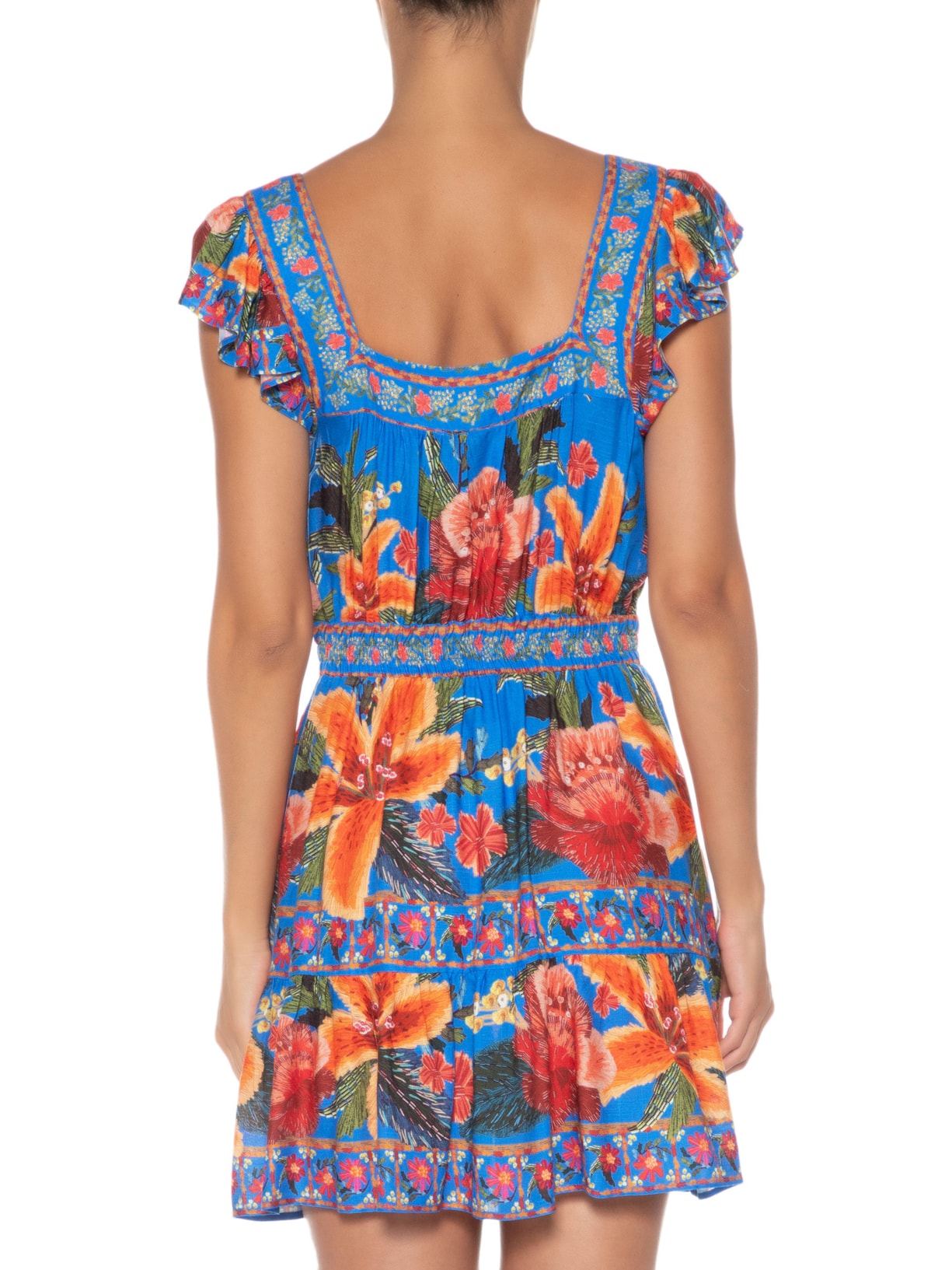 Vestido Curto Bordadeira Azul Farm