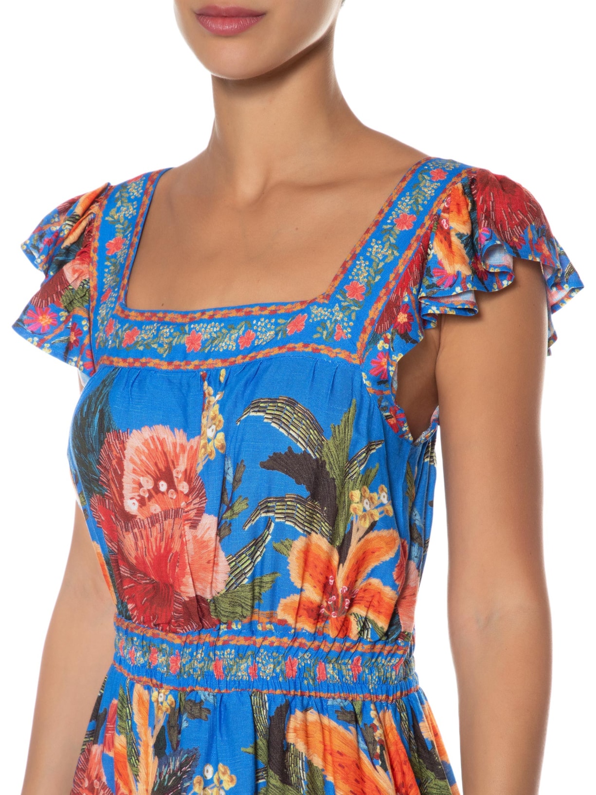 Vestido Curto Bordadeira Azul Farm