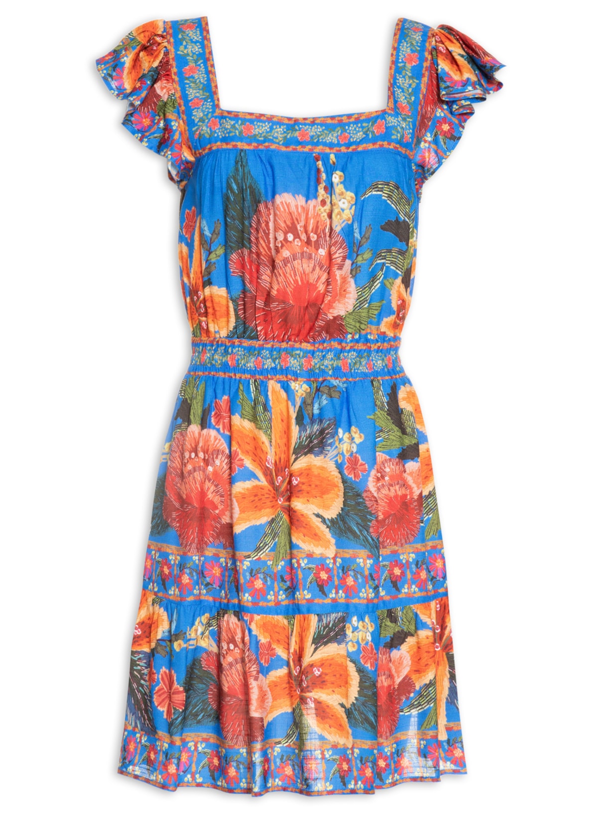 Vestido Curto Bordadeira Azul Farm