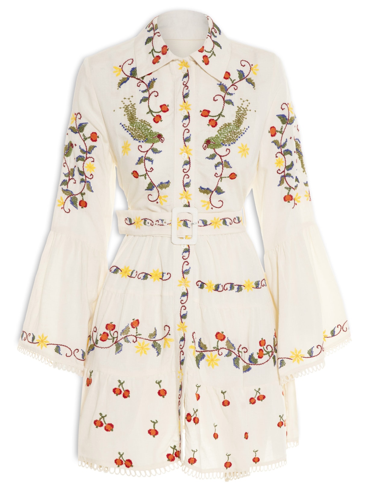 Vestido Curto Bordado Azaléia - Bege