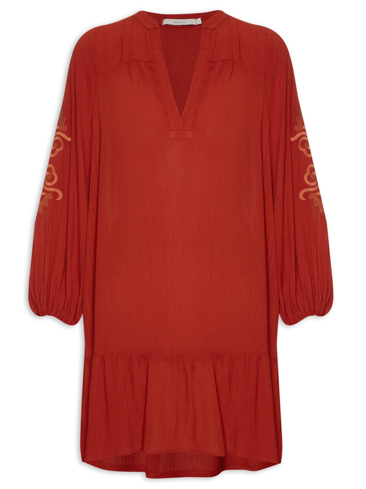 Vestido Curto Bordado Índia - Vermelho