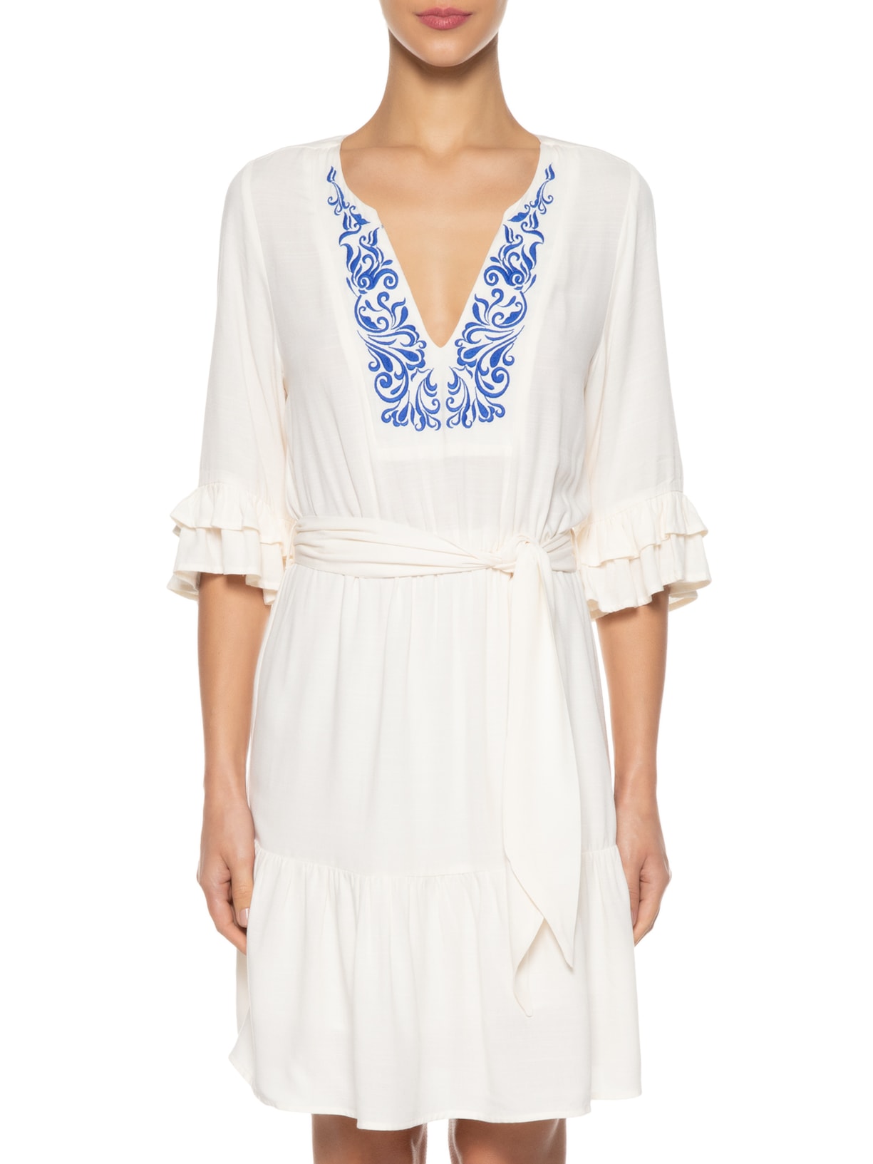 Vestido Curto Bordado Orla Off White Maria Filó