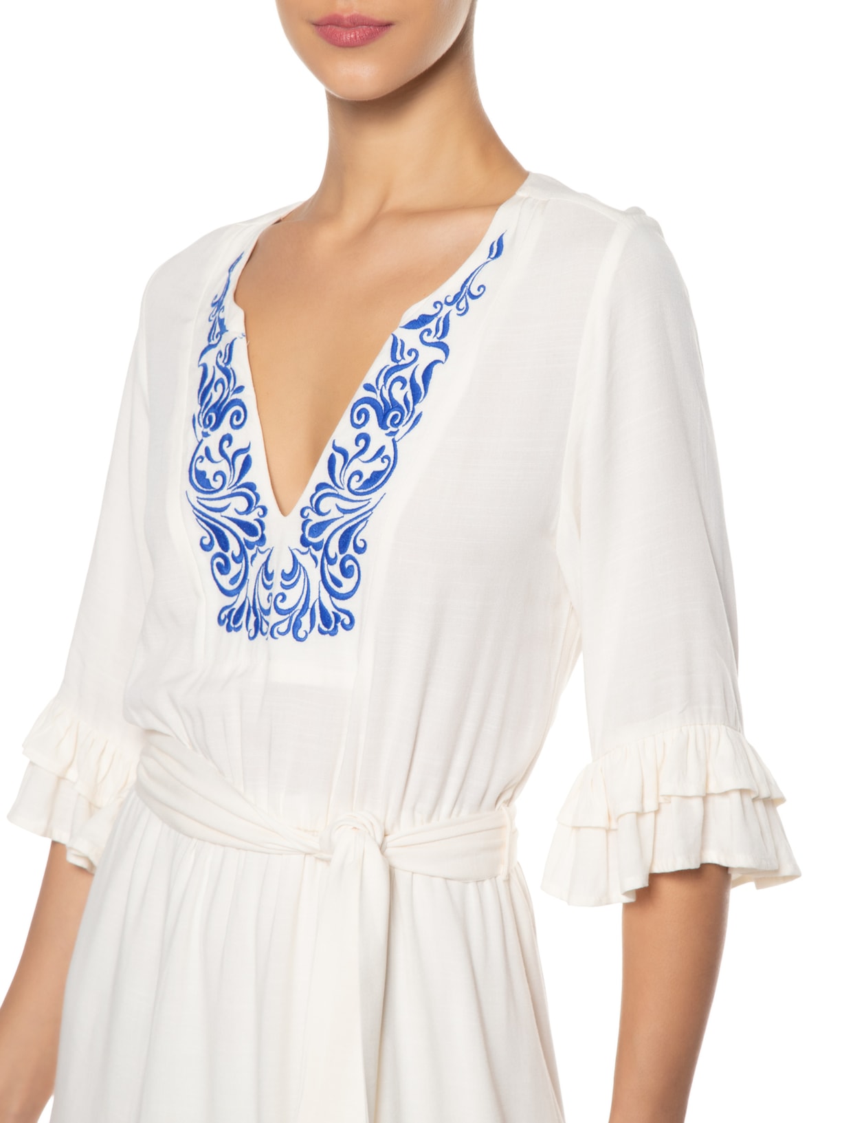 Vestido Curto Bordado Orla Off White Maria Filó