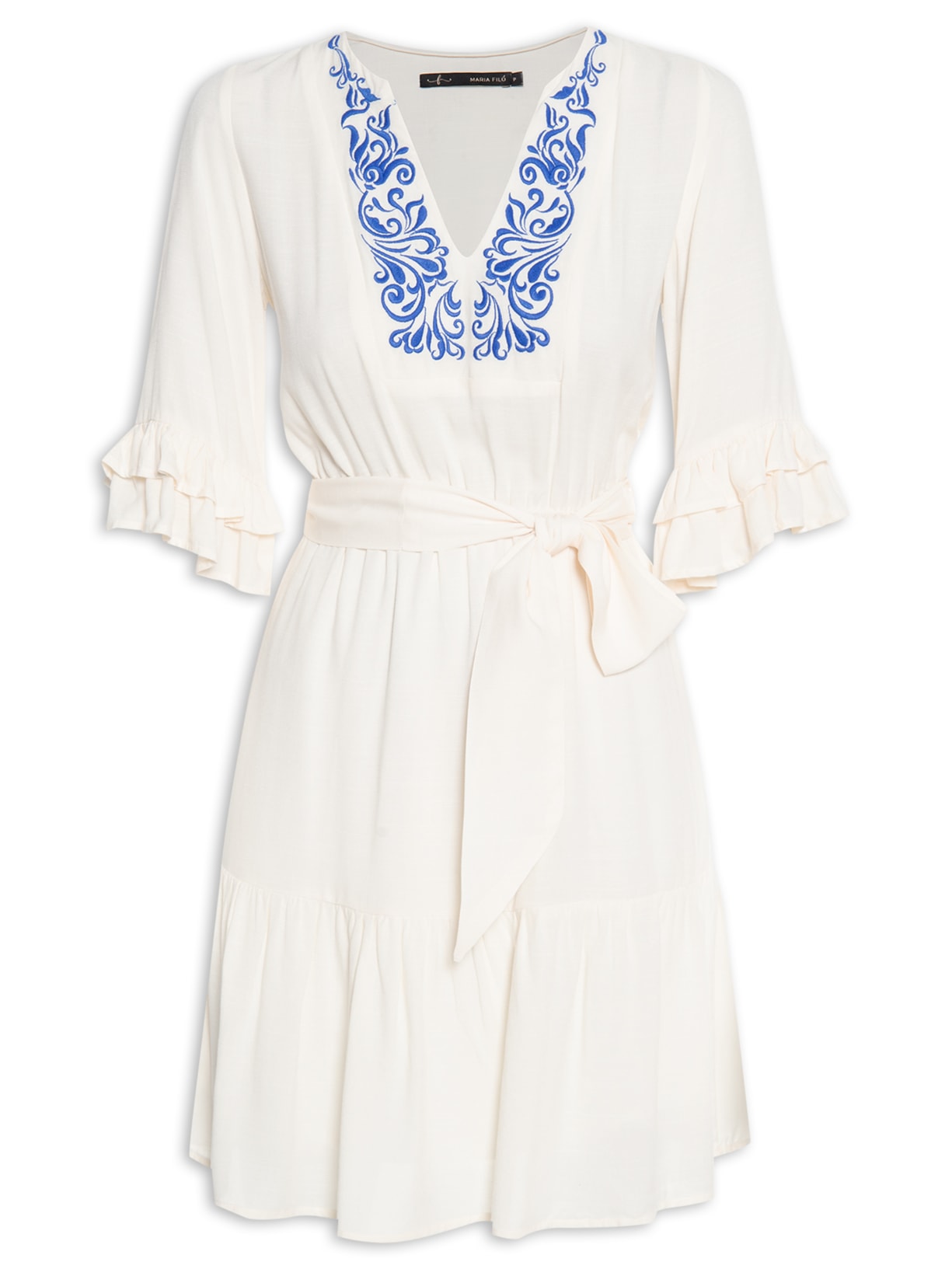 Vestido Curto Bordado Orla Off White Maria Filó