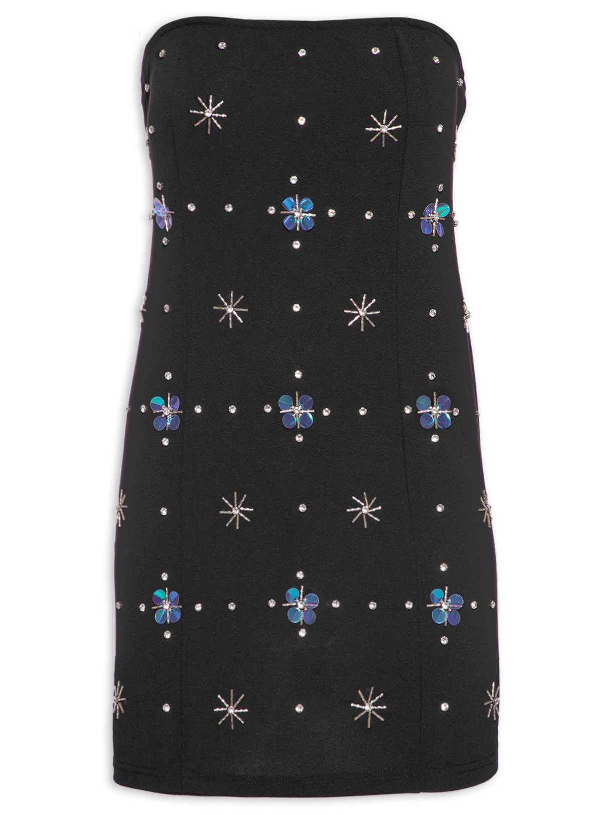 Vestido Curto Bordado - Preto