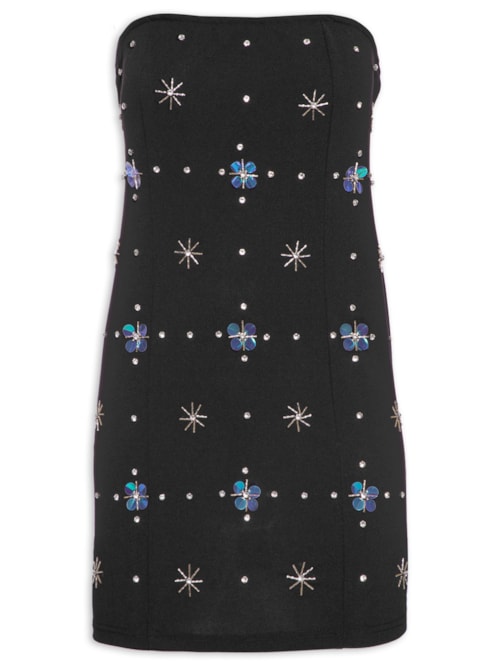 Vestido Curto Bordado - Preto