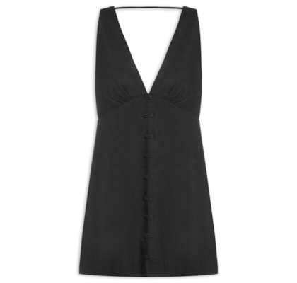 Vestido Curto Botões Frente - Preto
