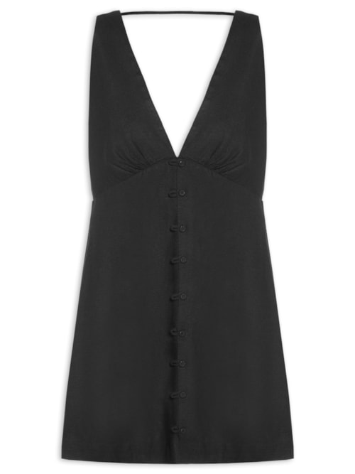 Vestido Curto Botões Frente - Preto
