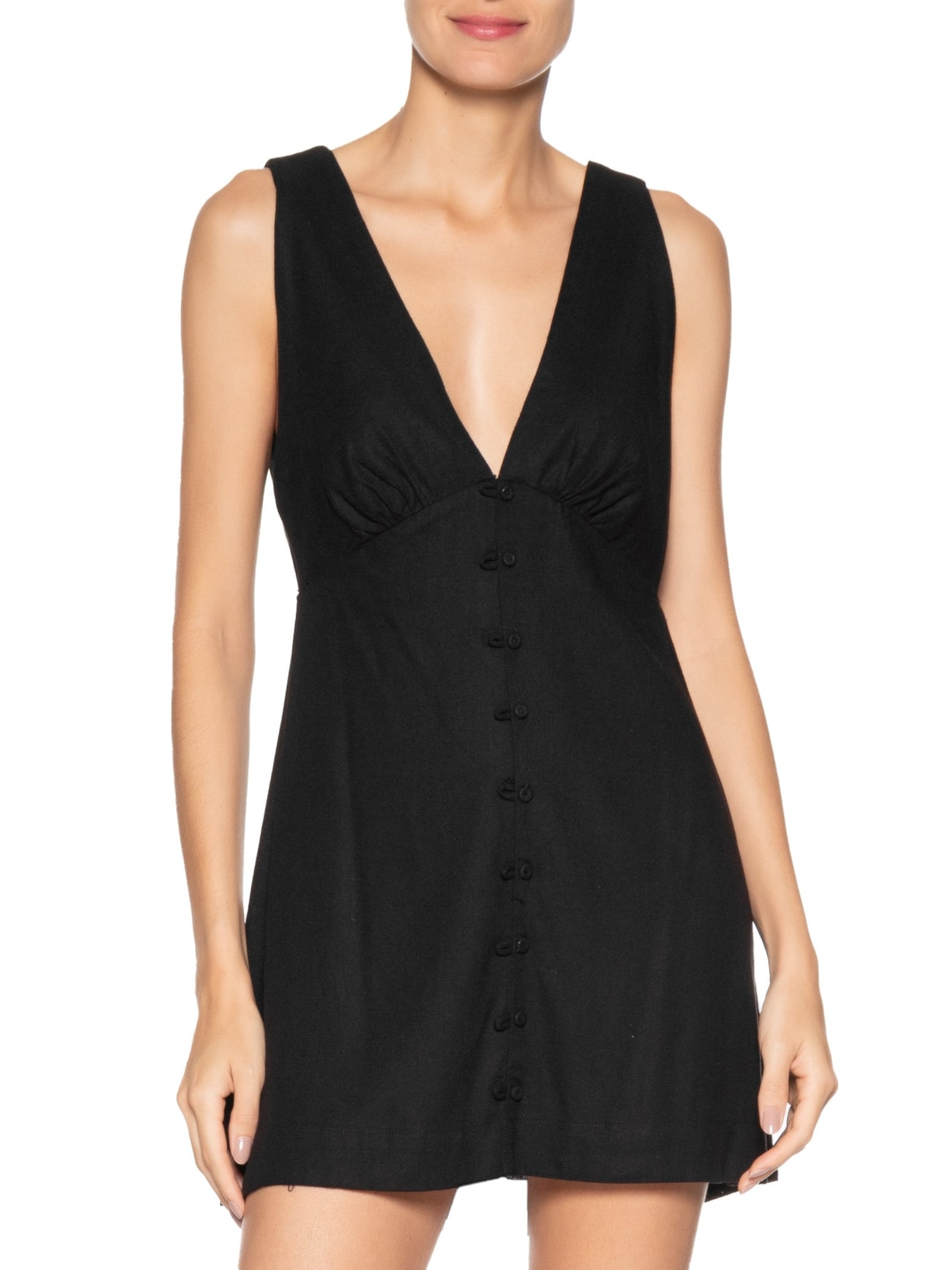 Vestido Curto Botões Frente Preto Farm