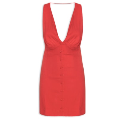 Vestido Curto Botões Frente - Vermelho