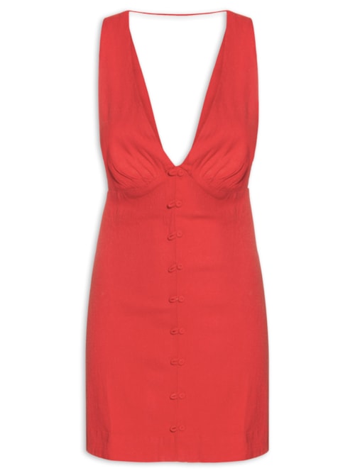 Vestido Curto Botões Frente - Vermelho