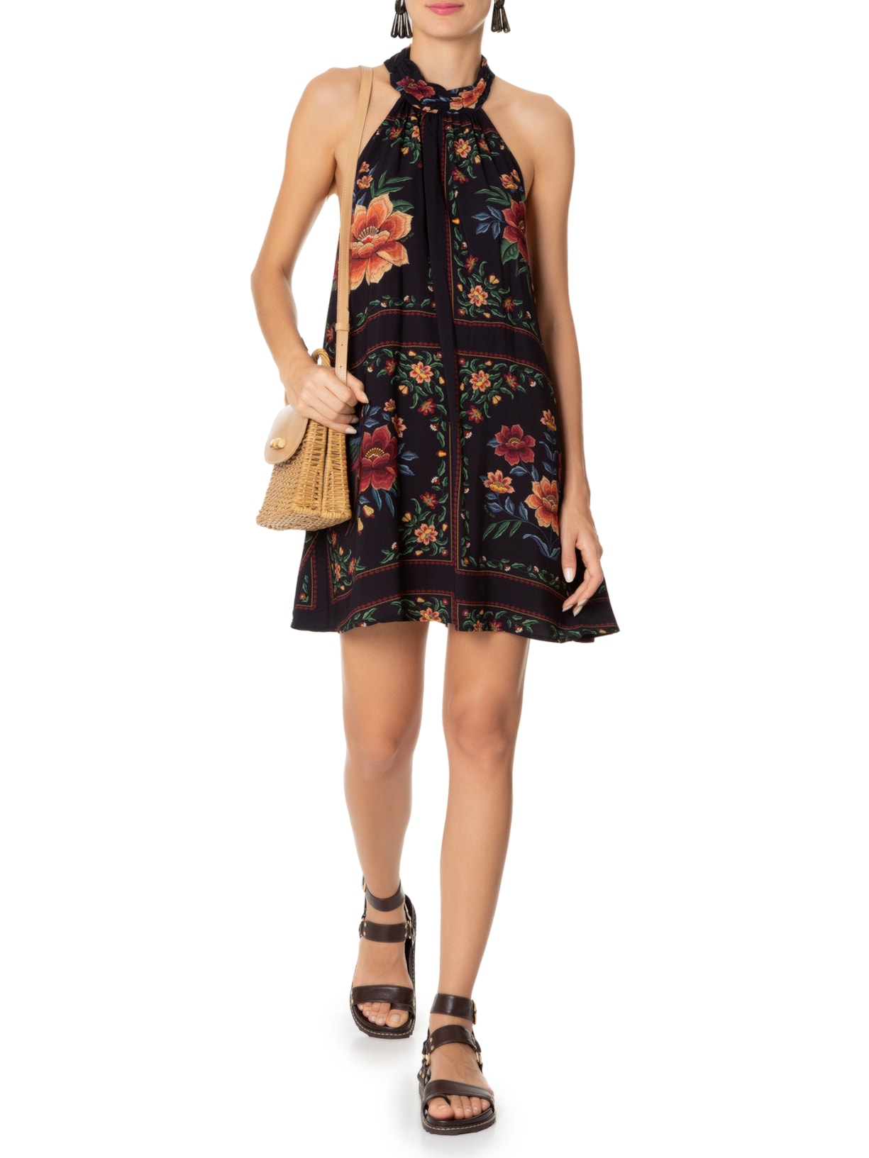 Vestido Curto Bouquet de Arara Preto Farm
